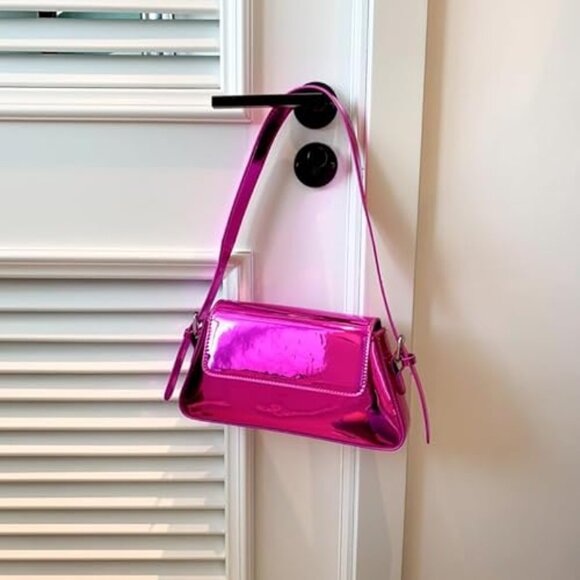 Neiman Marcus Y2K Pink Gloss Metallic Shoulder Bag - Picture 1 of 5